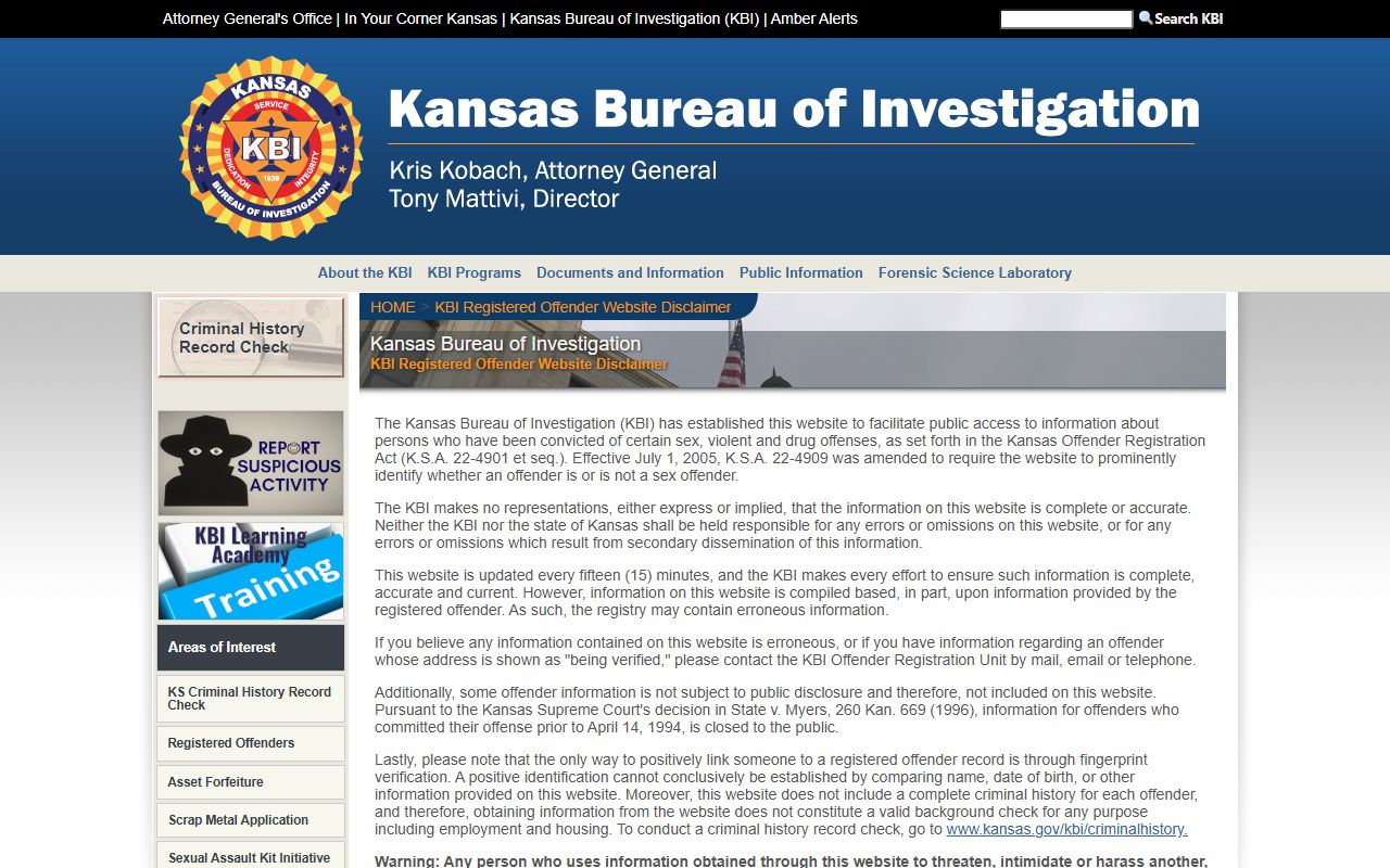 Trego County criminal court records KBI registered offender registry