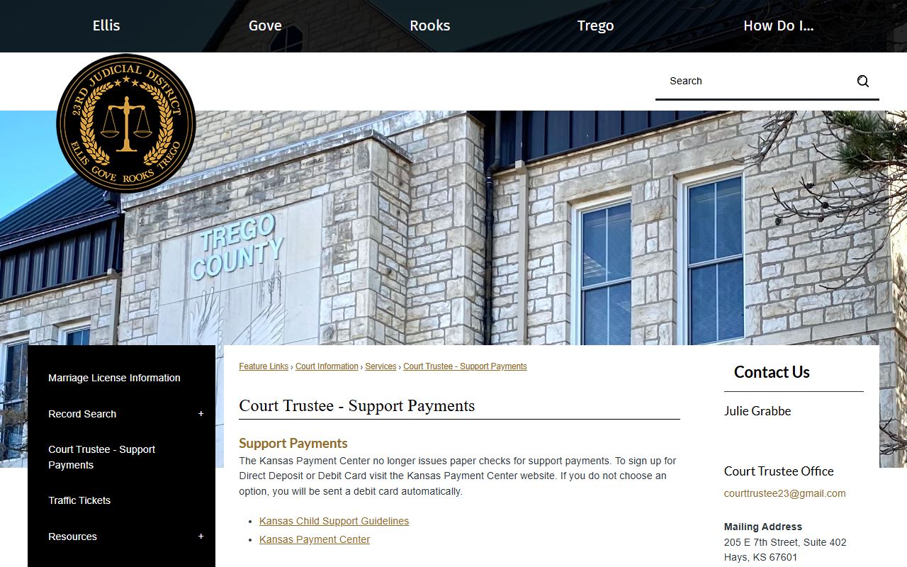 Trego County District Court records and court trustee support payment source