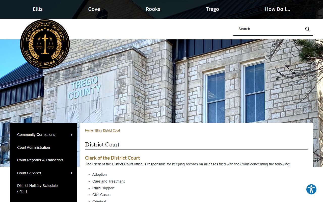 Trego County court records 23rd Judicial District record search page